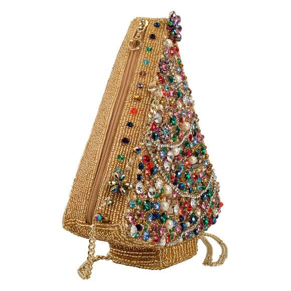 Mary Frances Glittering Joy Christmas Tree Zip Handbag Holiday Gold Bag Purse NW - Picture 4 of 7